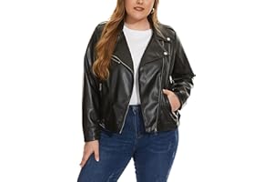 Fahsyee Women's Faux Leather Jackets, Zip Up Motorcycle Short PU Moto Biker Outwear Fitted Plus Size Coat