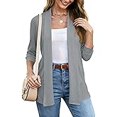 LOMON Womens 3/4 Sleeve Cardigan Open Front Lightweigh Casual Cardigan with Pockets