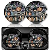 Yonlevres Car Coasters for Cup Holders, Gothic Bookshelf, 2 Pack 2.75