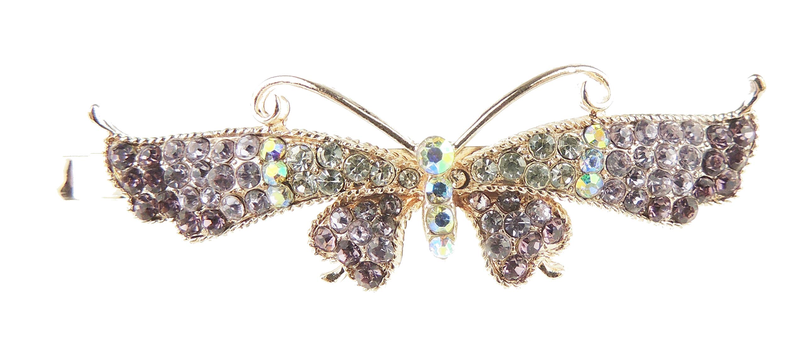 Ladies 6cm Crystal Diamante Hair Grip Slide Wide Long Butterfly (Long Purple)