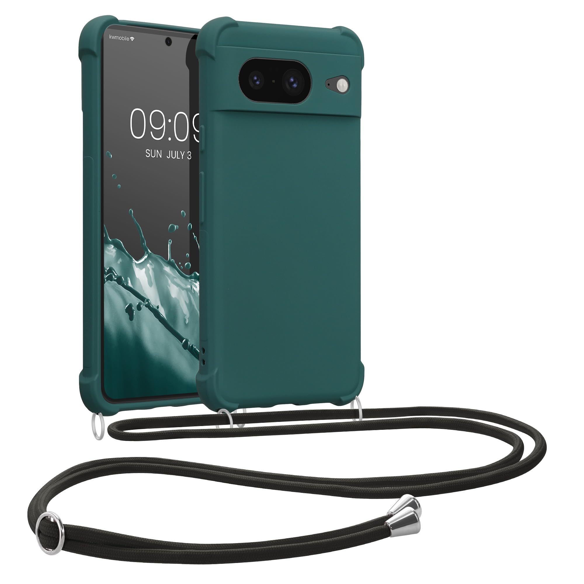 kwmobile Crossbody Case Compatible with Google Pixel 8 Case - TPU Silicone Cover with Strap - Petrol — image 1