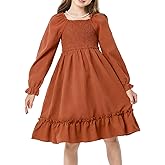 Hvididan Girls Spring Dress Lantern Long Sleeve Square Neck Ruffle Dress Kids Easter Dress 5-14Y
