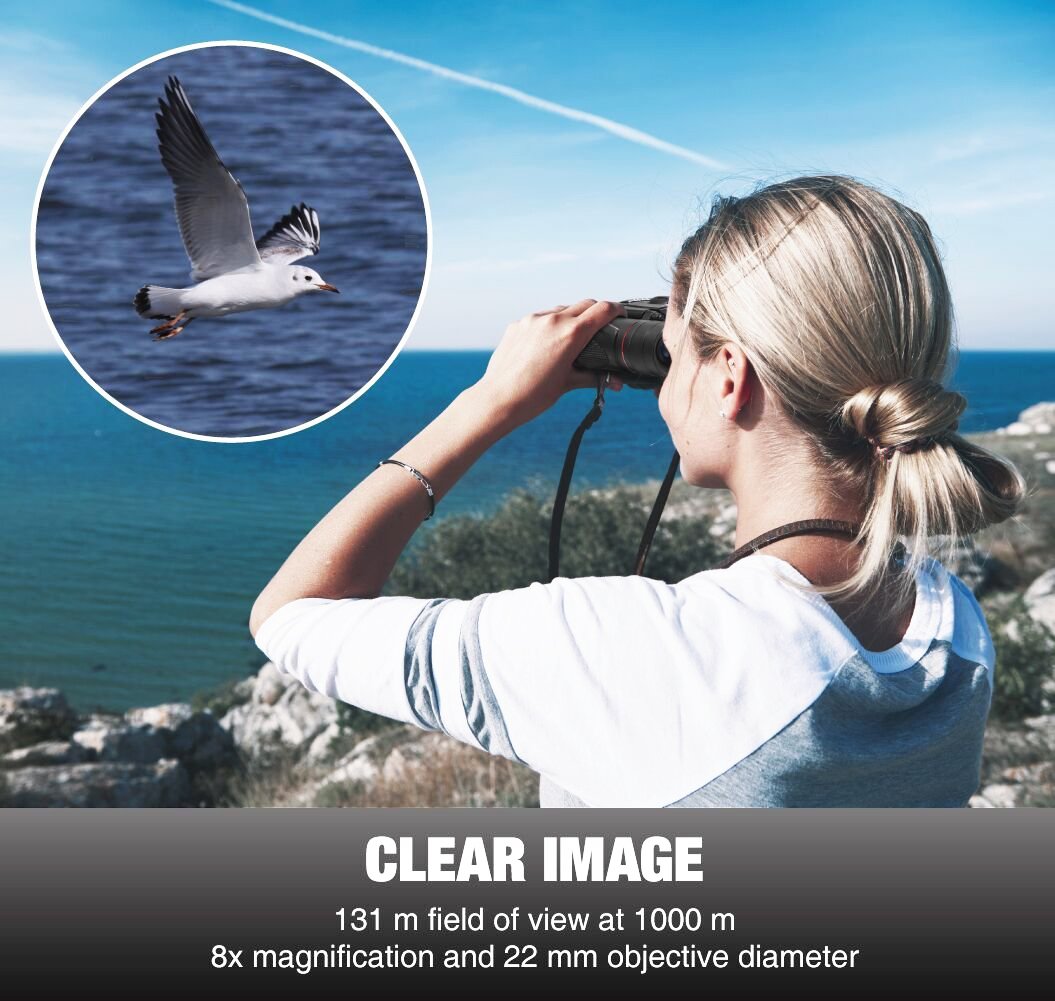 AVANTEK HD Folding Compact Binoculars 8X22, Mini Pocket Telescopes for Travel and Sports Games, High Power Portable Waterproof with Multi-Coated Optics