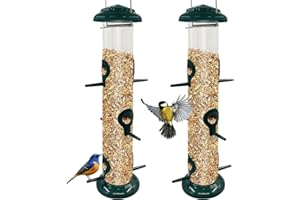 2Pack Metal Bird Feeders Hanging Tube for Garden – Wild Bird Seed Feeder with 6 Feeding Ports, Steel Hanger, Weatherproof Han