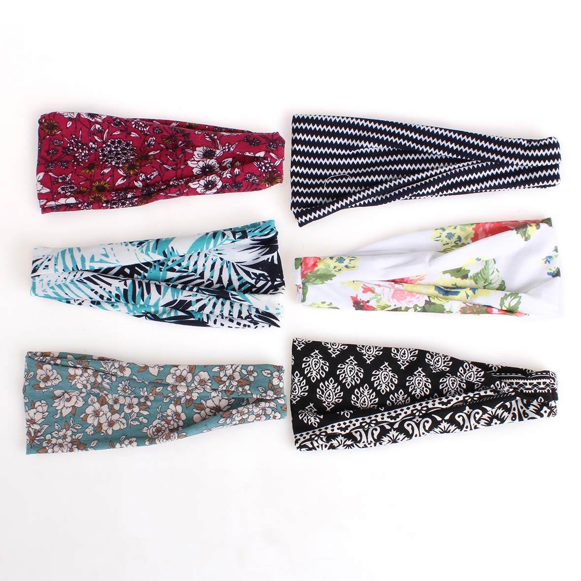 Kachanaa 6 Pack Boho Criss Cross Headbands Wig Vintage Elastic Bandana Headbands Hair Band Head Wrap for Women for Yoga Outdoor Sport Accessories(S4) : Beauty