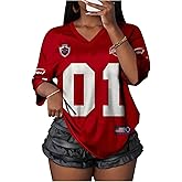 RoseSeek Women's Camo Jersey Shirts Half Sleeve V Neck Number Graphic Tees Sports Football Jersey Streetwear
