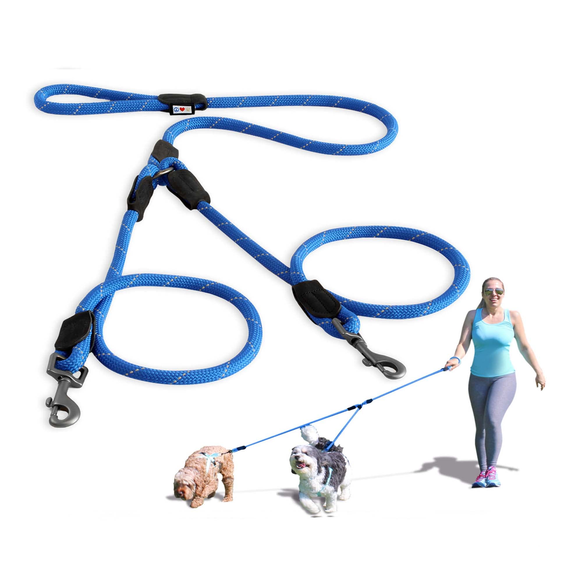 PAWTITAS Pet 2 Dog Training Lead Training | Reflective Dog Lead | Double Dog Lead Anti Pull Dog Lead splitter| Dual Dog Lead for Medium Dog to Large Dog - M/L Blue Two Dog Lead