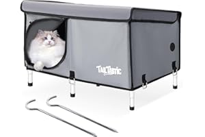 TAILTASTIC Outdoor Cat House Elevated,Insulated Feral Cat House Outdoor for Winter,Waterproof Cat Bed with Cozy Cushion(Grey, Large)