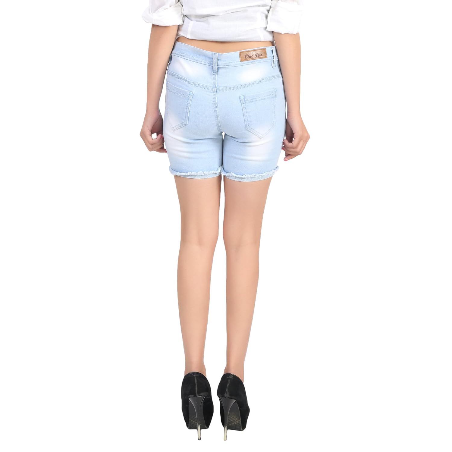 ico blue stor light blue denim shorts for women