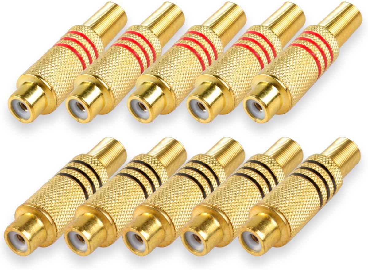 HTTX RCA Phono Female Connectors, Audio/Video RCA Plug Jack Socket Solder Type [10-Pack]