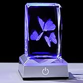 Enjinkail 3D Butterfly Crystal Cube with Color-Changing LED Base - Elegant Butterfly Night Light Gift for Women, Mom, Home Desk Decor, Paperweight & Bedroom Decorations