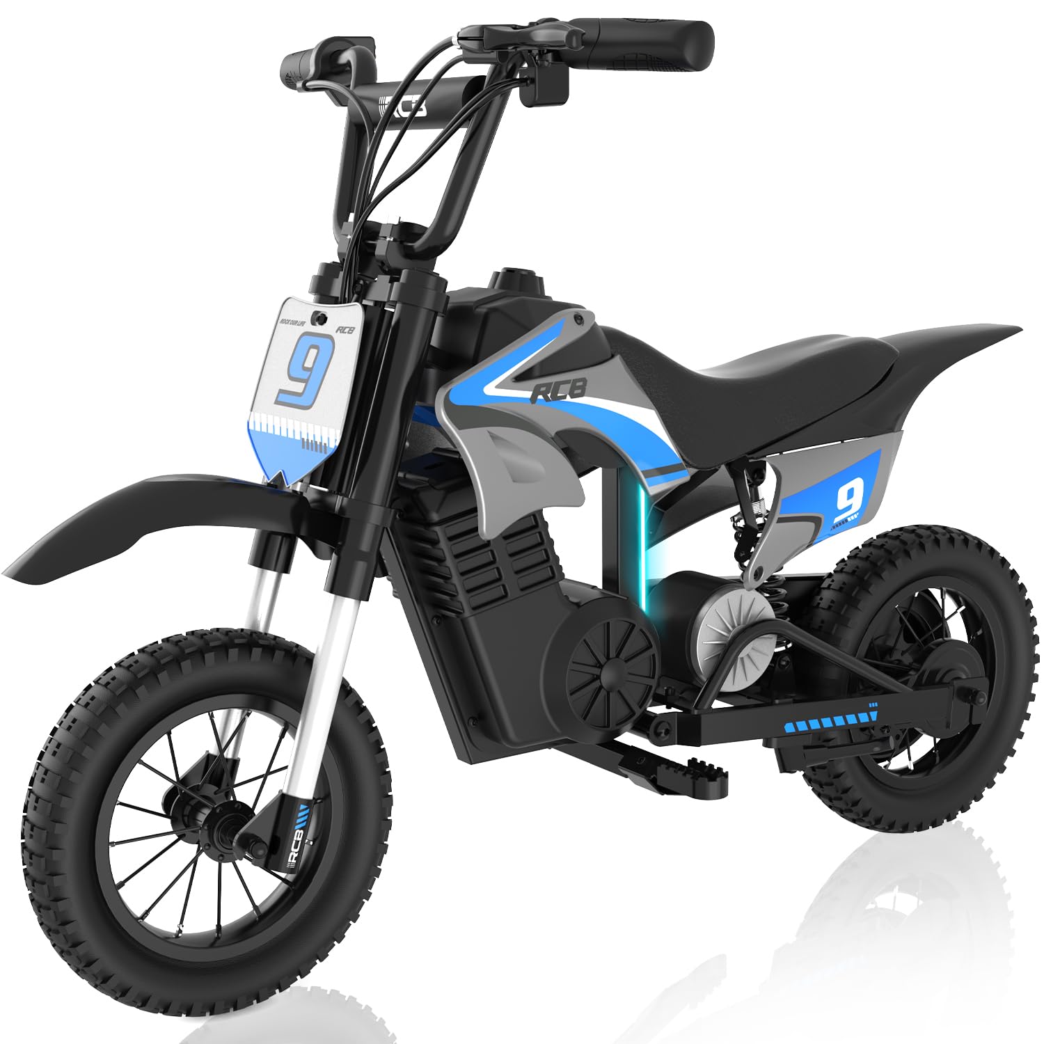 RCB R9X PRO Kids Ride On Motorcycle, Electric Motorbike with 350W Motor, 6.2/9.3/15.5mph Speed Modes & 9.94Miles Long Range, Ambient lighting, Dual Suspension, 12" Motor Cross for Kids Aged 6+ — image 1