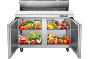 JINSONG 48" Refrigerator Sandwich & Salad Prep Table, Stainless Steel Refrigerated Food Prep Station, 12.9 cu. ft with Cutting Board and 18 Pans for Restaurants, Bar, Shops, etc