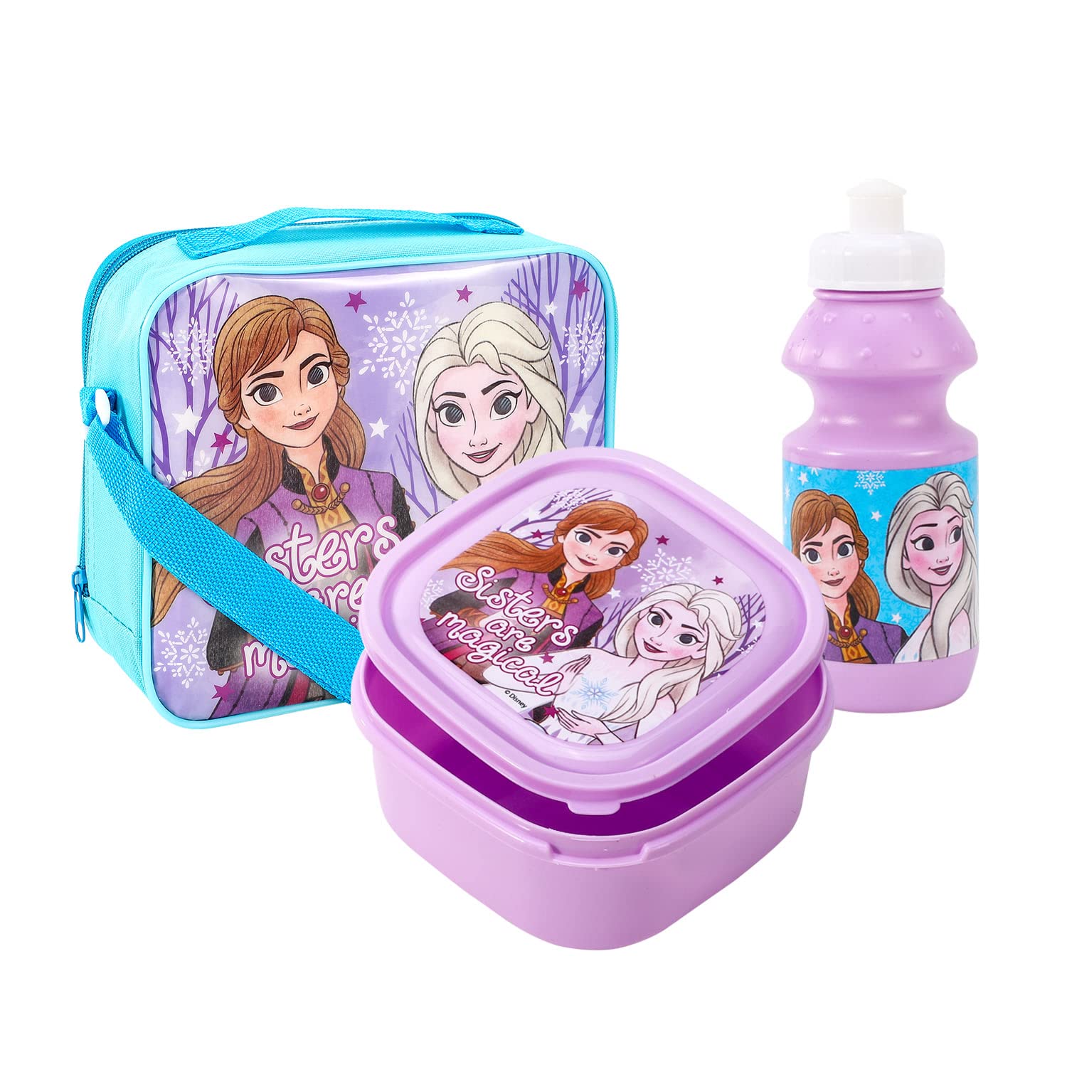 TDL Frozen 3 Piece Lunch Bag, Sandwich Box & Bottle Set Childrens Insulated Character Bags for School & Travel