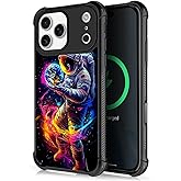 FKBRCL4U for iPhone 17 Pro Max Case,for MagSafe Graphic Design for Girl Boy Soft Silicone Hard Acrylic Shock Protection Designed for iPhone 17 Pro Max Astronaut Earth Space Galaxy Pattern
