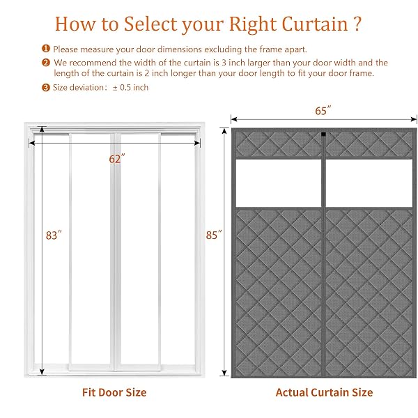 WOHOMZY THERMAL DOOR CURTAIN FITS DOORS SIZE 62″X83″,CURTAIN SIZE 65″X85″, MAGNETIC INSULATED CURTAIN CENTER OPEN, VISIBLE PANELS,KEEP WARM IN WINTER COOL IN SUMMER,DIAMOND PATTERN,GRAY