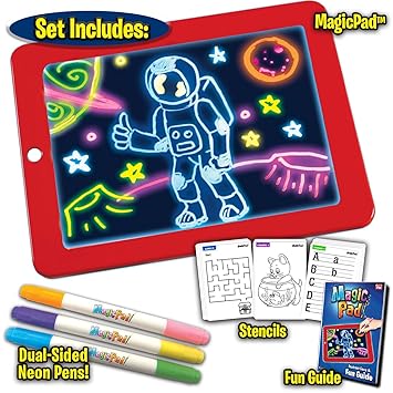 Ash & Roh Magic Pad | Light Up LED Board | Draw, Sketch, Create, Doodle, Art, Write, Learning Tablet | Includes 3 Dual Side Markets, 30 Stencils and 8 Colorful Effects, As Seen on TV