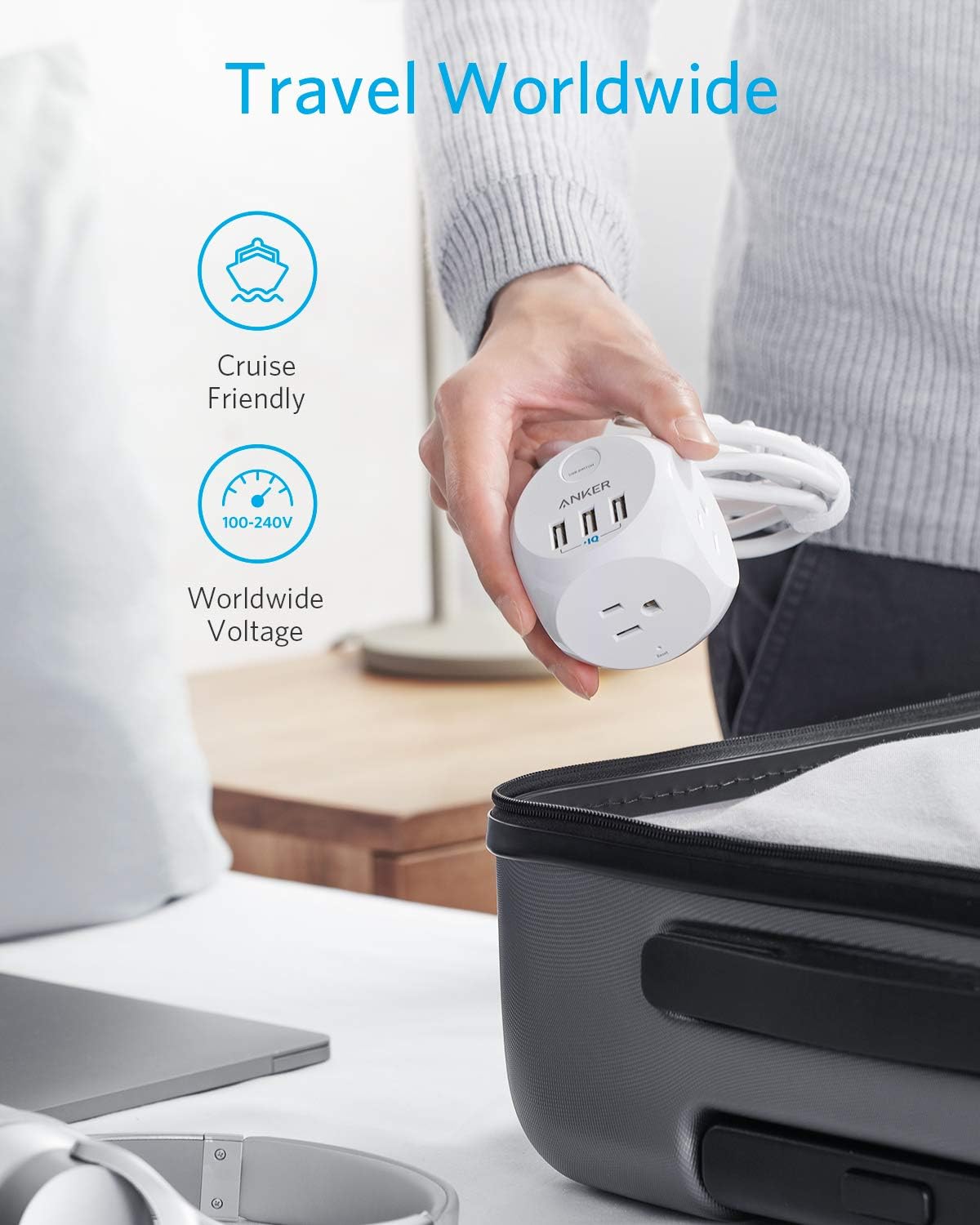 Anker PowerPort Cube USB Power Strip with 3 Outlets and 3 USB Ports, Portable Design, 5 ft Extension Cord, Overload Protection for iPhone XS/XR, Compact for Travel, Cruise Ship and Office: Home Improvement