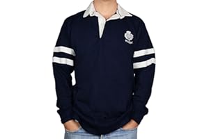 I LUV LTD Gents Scottish Rugby Shirt 2 Stripe and Thistle Long Sleeve Navy X-Large