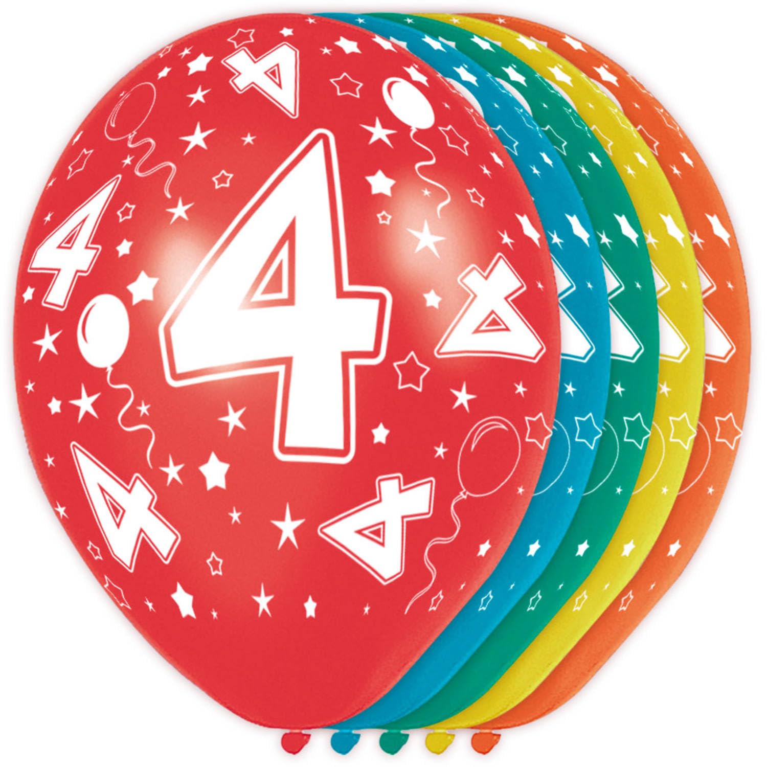 Folat 19304 4th Birthday Balloons - 5 pieces, Multi Colors