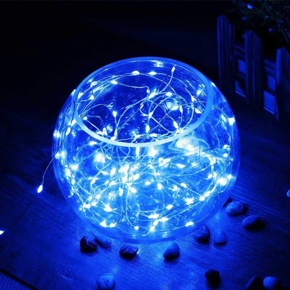 2 Pack Solar String Lights,33ft 100 LED Solar Fairy Lights 8 Modes Blue Copper Wire Lights Waterproof Outdoor String Lights for Garden Patio Gate Yard Party Wedding Xmas Tree