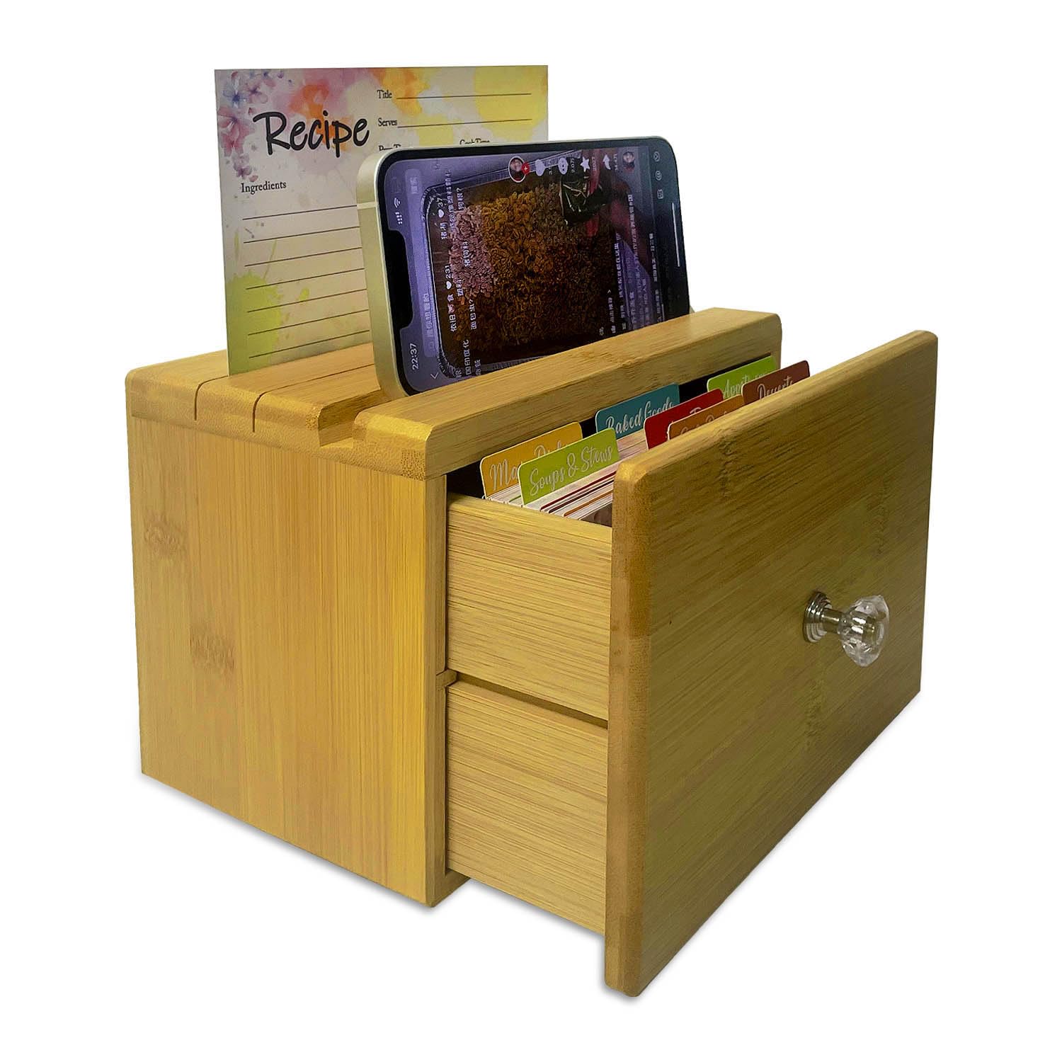 Photo 1 of **SELLING FOR PARTS**Gkesgm Bamboo Recipe Box with 70 Recipe Cards & 7 Dividers | Premium 4x6 Recipe Holder with Card Slot & Handle Ideal Kitchen Recipe Organizer & Gift