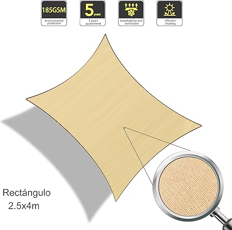 Amazon De Sunnylaxx Rechteck 2 5x4m Sonnensegel Sonnenschutz Garten Uv Schutz Wetterbestandig Hdpe Segel Sand