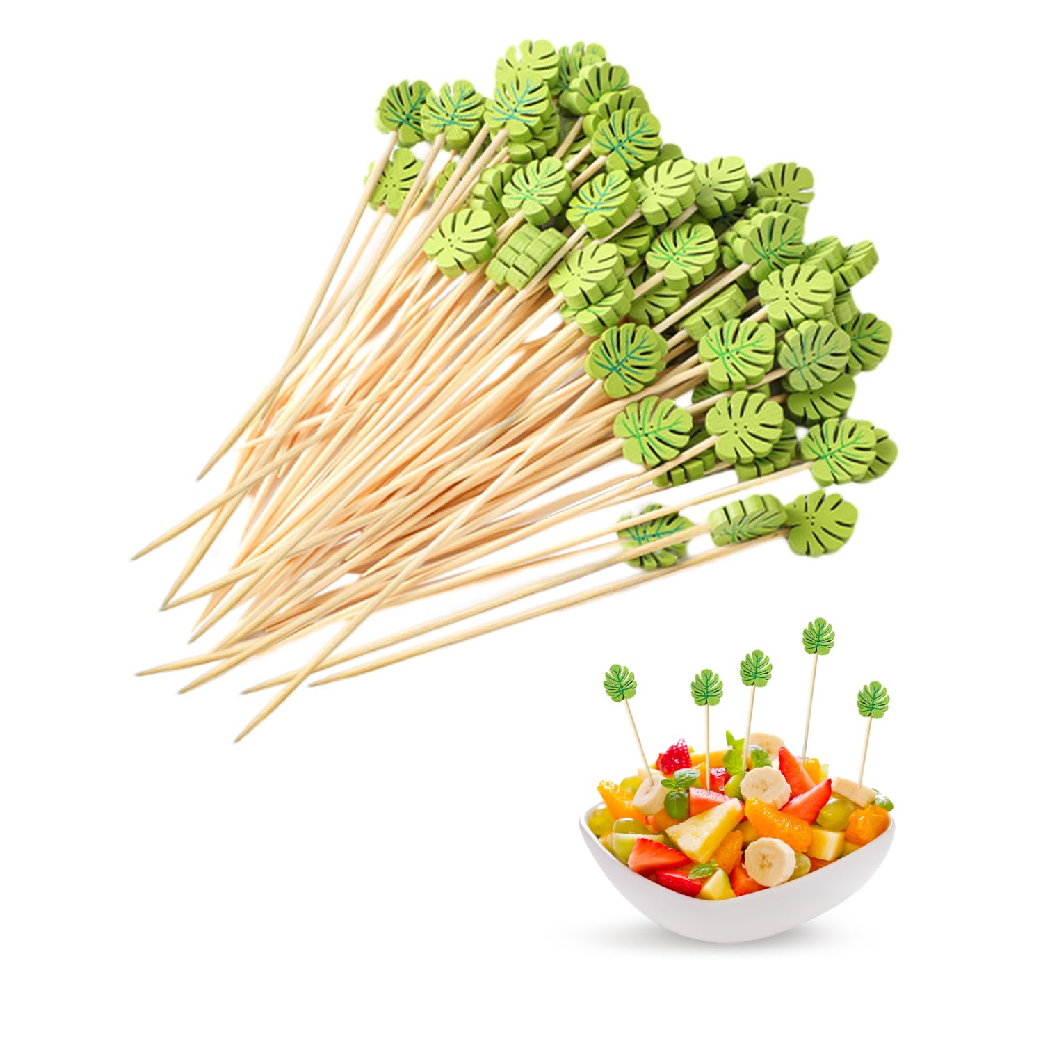 100 Leaf Style Cocktail Sticks, Fruit Skewer Toothpicks, Cartoon Toothpicks, Creative Fruit Sticks, Party Supplies, Suitable for Cake, Fruit, Cocktail Decoration