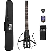 Anygig Travel Electric Guitar Headless &ndash; Portable Ultra-Light and Quiet, Full-Scale 25.5&rdquo; Rosewood Fingerboard, Glow Humbucker, Gig Bag, Removable Stands for Left and Right Black