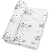 LollyBanks 100% Cotton Soft Muslin Swaddle Blankets, Rabbit Theme, 47 x 47 Inches, Unisex, Somebunny Loves You