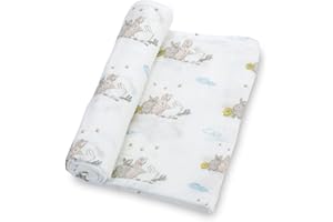 LollyBanks Muslin Swaddle Blankets, 100% Cotton Soft Baby Swaddle Blanket for Boys and Girls, Large 47 x 47 Inches Breathable Baby Receiving Blankets, Baby Essentials, Registry (Rabbit Theme)