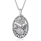 Phyonio Sterling Silver Nature-Inspired Necklace for Women– Flower Butterfly Pendant, Enhanced Turquoise/Moonstone/Opal Inlay - Boho Jewelry Gift for Her