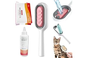FILOYER Sticky Brush 2.0 for Cats, 4 in 1 Universal Pet Knots Remover with Leave-In Essence and Wet Wipes, Multifunctional Pet Hair Comb Tear Stain Removal (100 ML Leave-In Essence+100 PCS Wet Wipes, Pink)