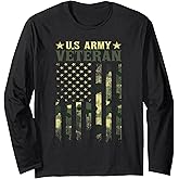 US Army Veteran Patriotic Military Camouflage American Flag Long Sleeve T-Shirt