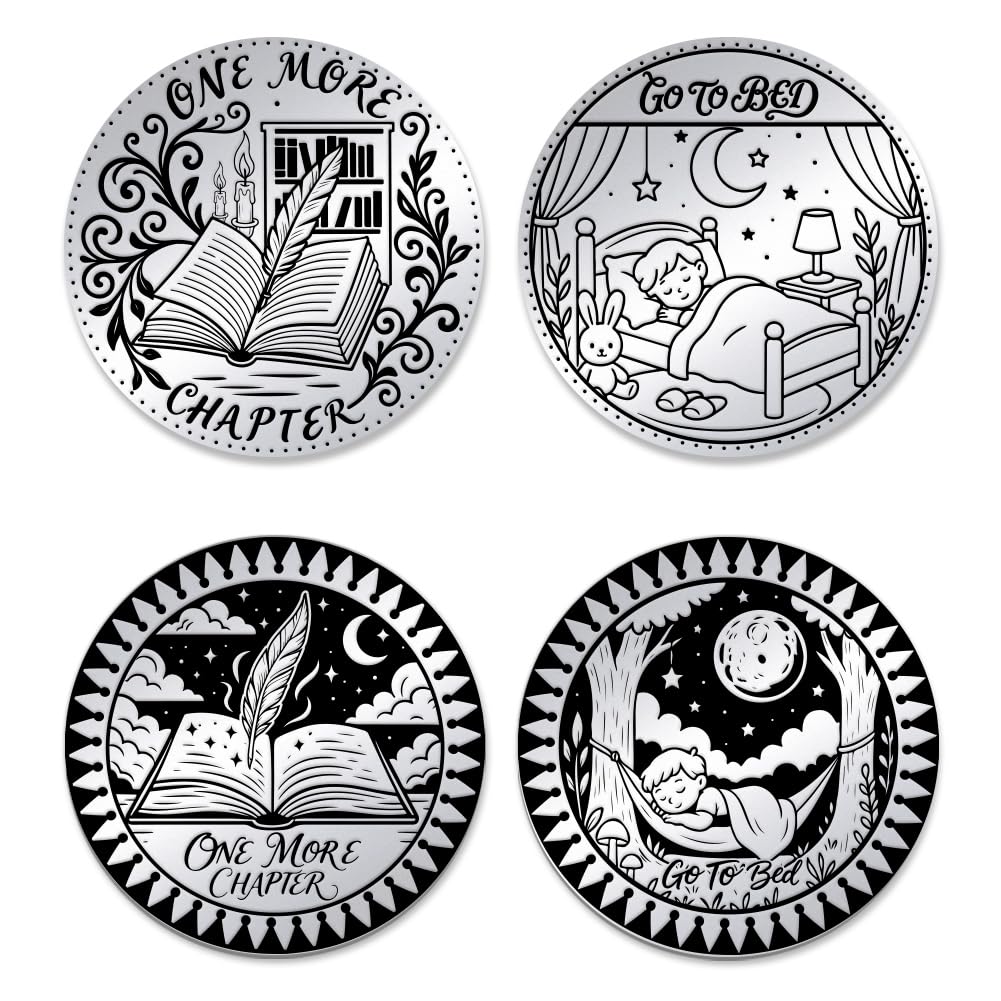 UNICRAFTALE 2Pcs Feathered Books Coins Goog Night Coins Stainless Steel Reading Coin Decision Maker Commemorative Coin with Paper Box for Book Lovers Night Owls