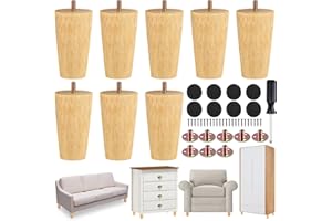 TURSTIN 8 Pieces Furniture Legs 4 Inches Round Solid Wood Furniture Feet Couch Legs Sofa Legs Replacement Legs for Armchair, Cabinet, Chair, Dresser or Home DIY Projects, Natural Wood