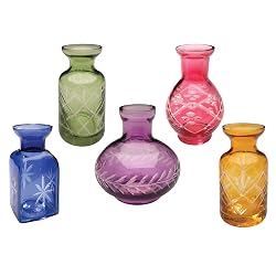 ART & ARTIFACT Set of 5 Petite Glass Bud Vases in Clear or Jewel Tones- Fun Shapes, 2 3/4"-3 3/4" H - Jewel Tones
