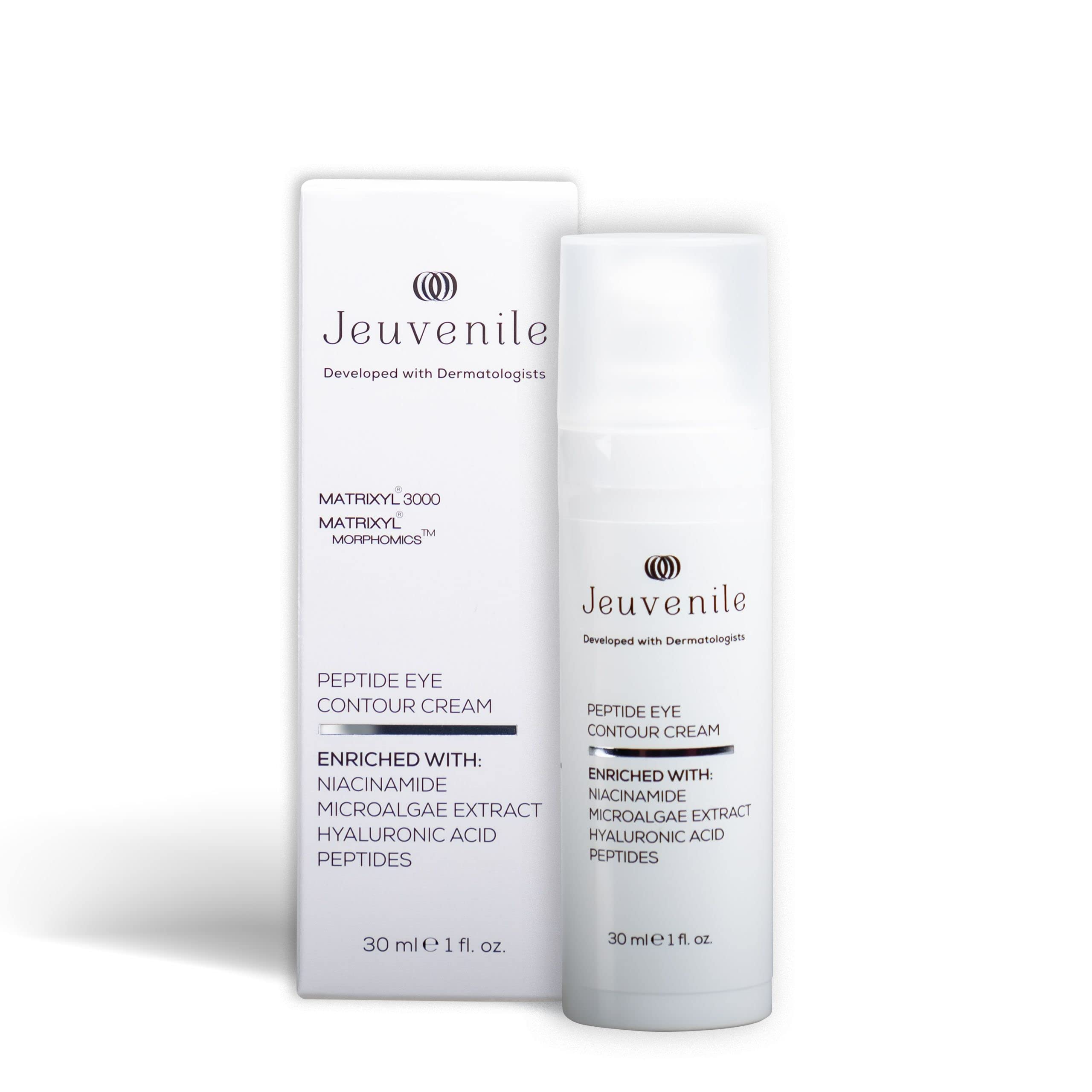 Jeuvenile Peptide Eye Contour Cream, Reduces Dark Circles, Puffiness, and Wrinkles for Youthful, Radiant Skin, Niacinamide, Panthenol, Sodium Hyaluronate, and Antioxidants, for All Skin Types, 30ml