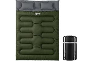 Outsunny Double Sleeping Bag for Adults, Queen Size 2 Person Sleeping Bag, Lightweight Quilt with 2 Pillows, for Cold Weather