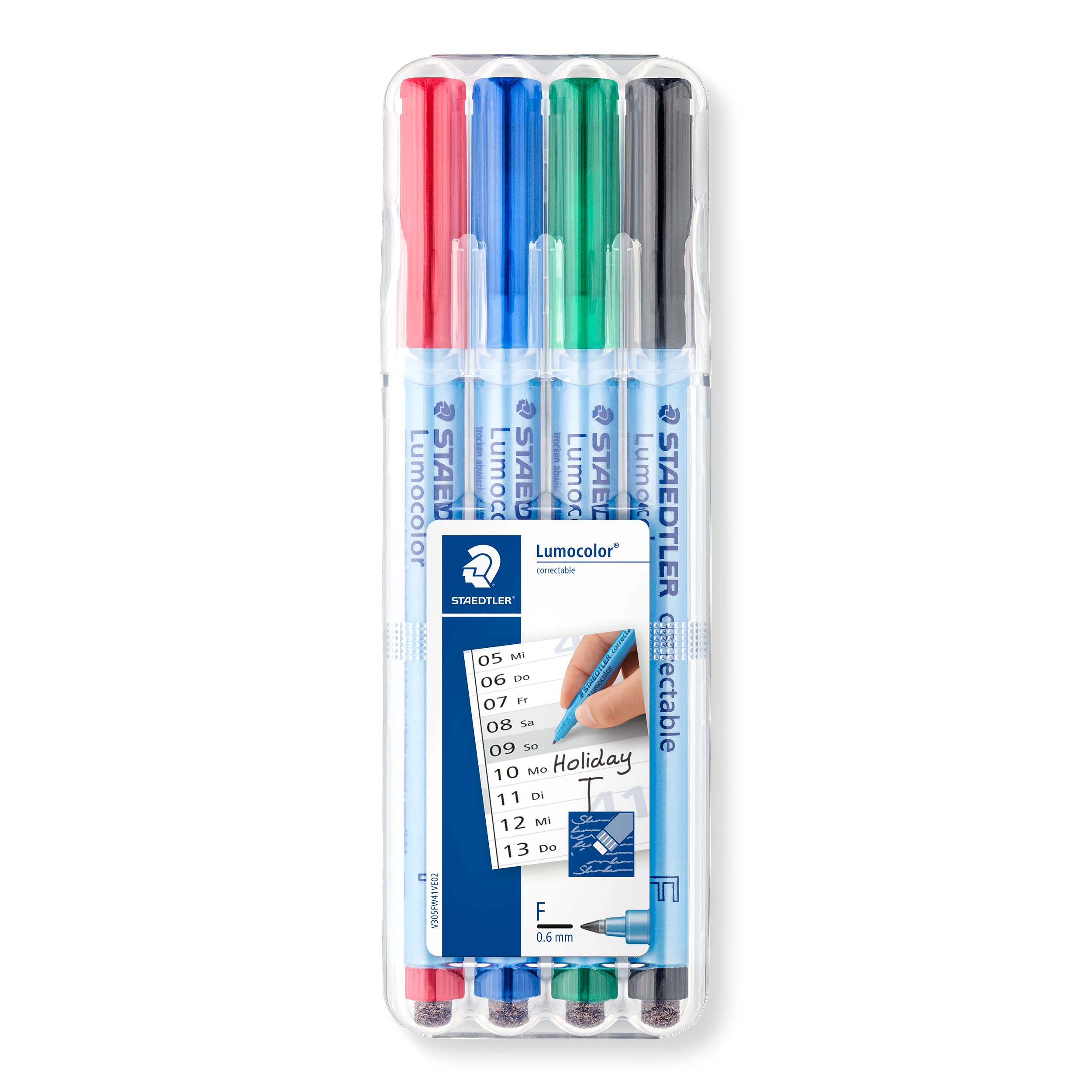 STAEDTLER 305F WP4-1 Lumocolor correctable Pen, fine, Pack of 4 Colours, Multi