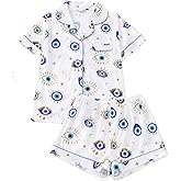 FUVYKOL Women's 2 Piece Evil Eyes Print Pajama Sets Sleepwear Short Sleeve Nightwear Soft Pjs Lounge Sets