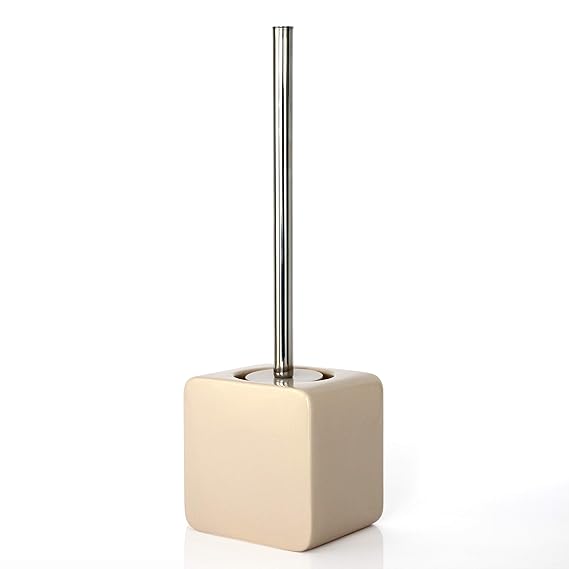 SANWOOD Toilettenbürste und Halter – Moderne Klobürste und Halter aus Keramik – WC-Bürste in weiß, beige und Taupe (Beige)