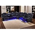 A Ainehome Power Recliner Set, Leather Sectional Sofa Set for Living Room, Home Theater, with LED Lights, Cup Holder, Hide-Away Storage, Wireless Charging(A-Black)