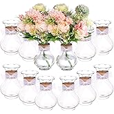 12 Pcs 5.7" Plastic Vases for Centerpieces Clear Flower Bud Vases with Hemp Rope White Ribbon Deco Hyacinth Avocado Growing Plant Containers Bud Vase Bulk for Rustic Wedding Table Decor