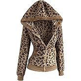 SweatyRocks Women's Y2k Leopard Print Zip Up Hoodie Long Sleeve Fitted Fleece Sweatshirts with Pockets