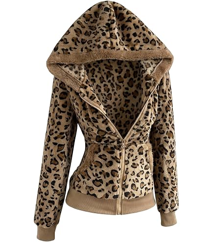 トップス 90s cheetah hoodie Amazon.com: SOLY HUX Leopard Print Zip Up Hoodies for Women