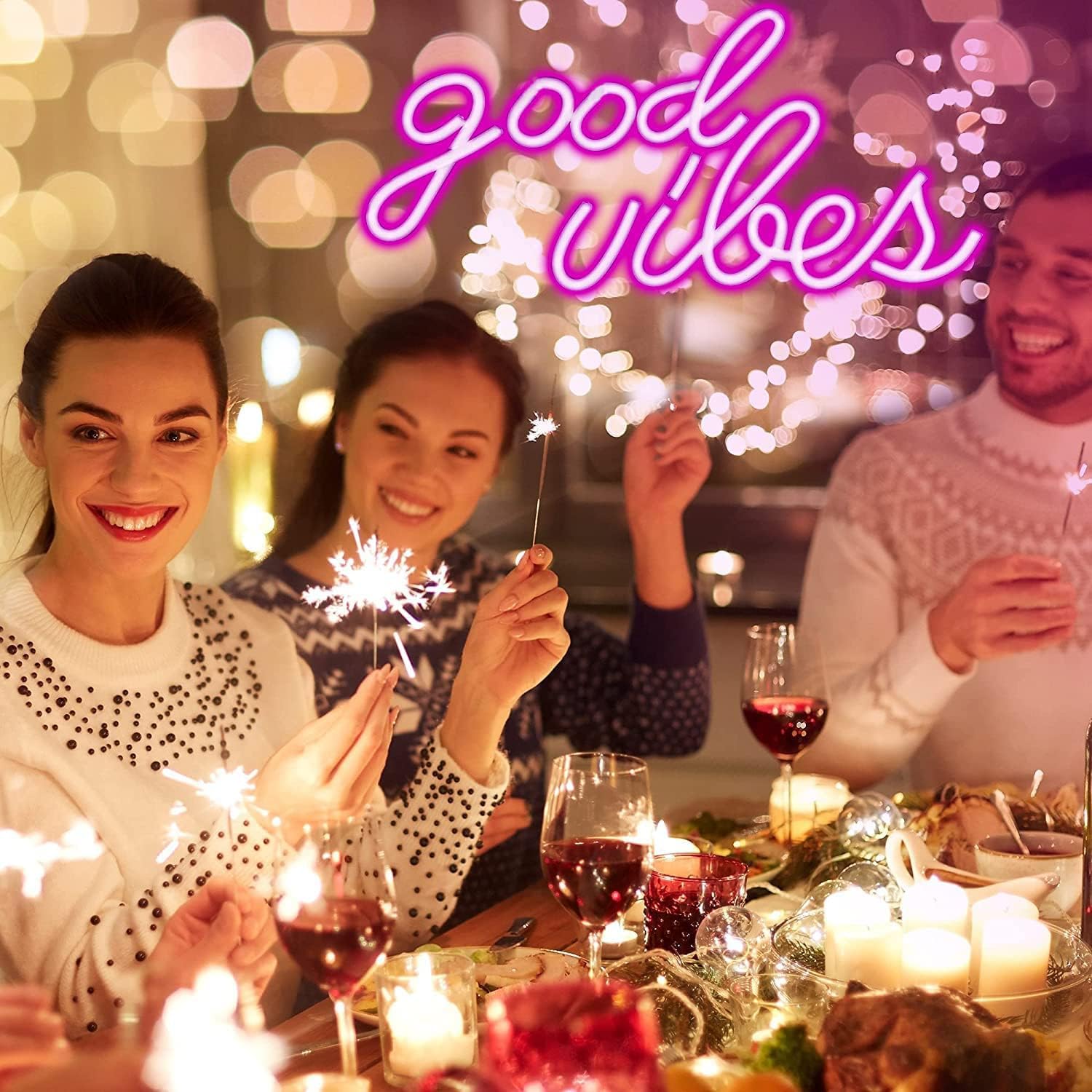 DECANIT Pink Good Vibes Neon Sign，16.1