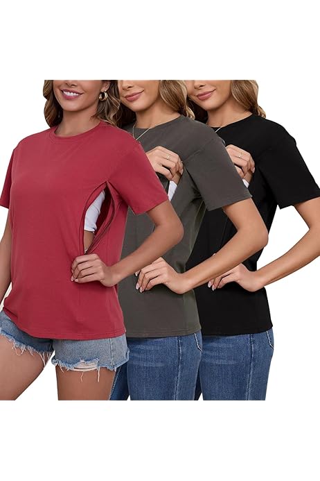 Nursing Shirt Sunnybuy 3-Pack Breastfeeding Shirts For Moms