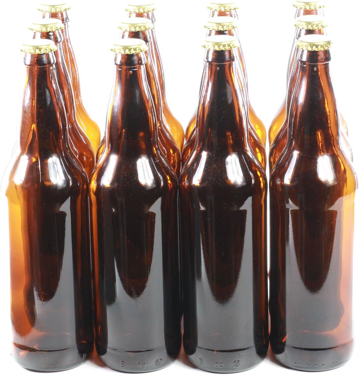 Brown Glass Beer Bottles Pack of 12 Gold Caps Homebrew (650ml
