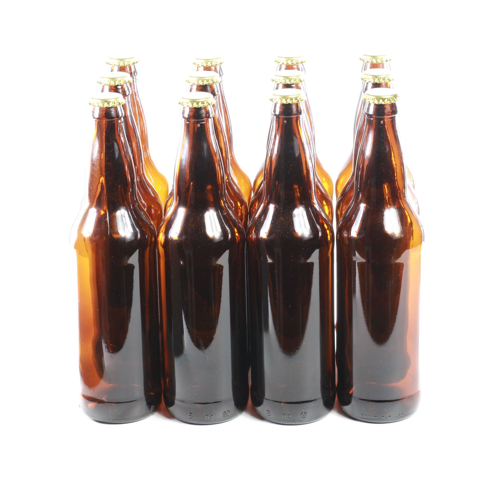 GOLDBEARUK Brown Glass Beer Bottles for Home Brewing – Pack of 12 with Gold Crown Caps